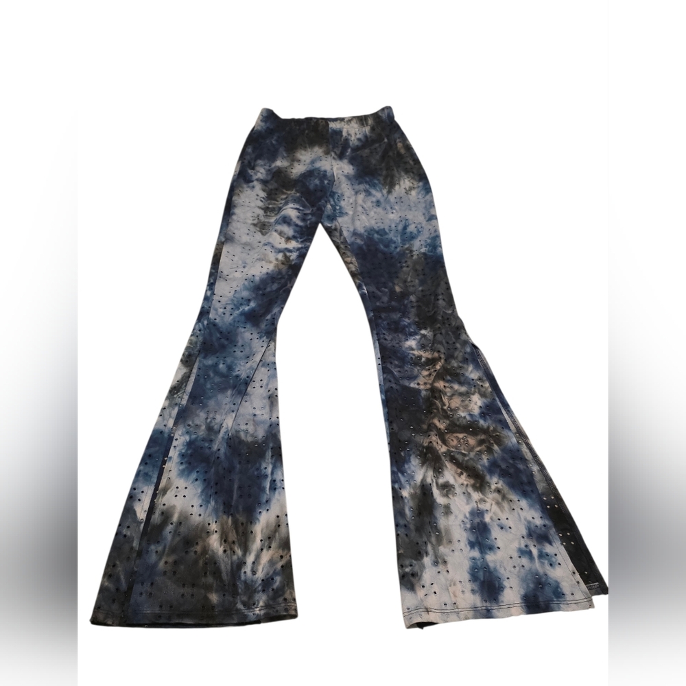 Lucy In The Sky Blue Tie-Dye Cutout Fabric Slit Leg Flared Festival Pants Size M